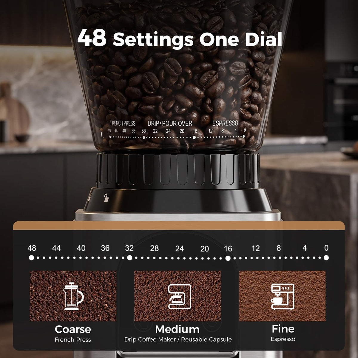 Conical Burr Coffee Grinder with 48 Settings O1573