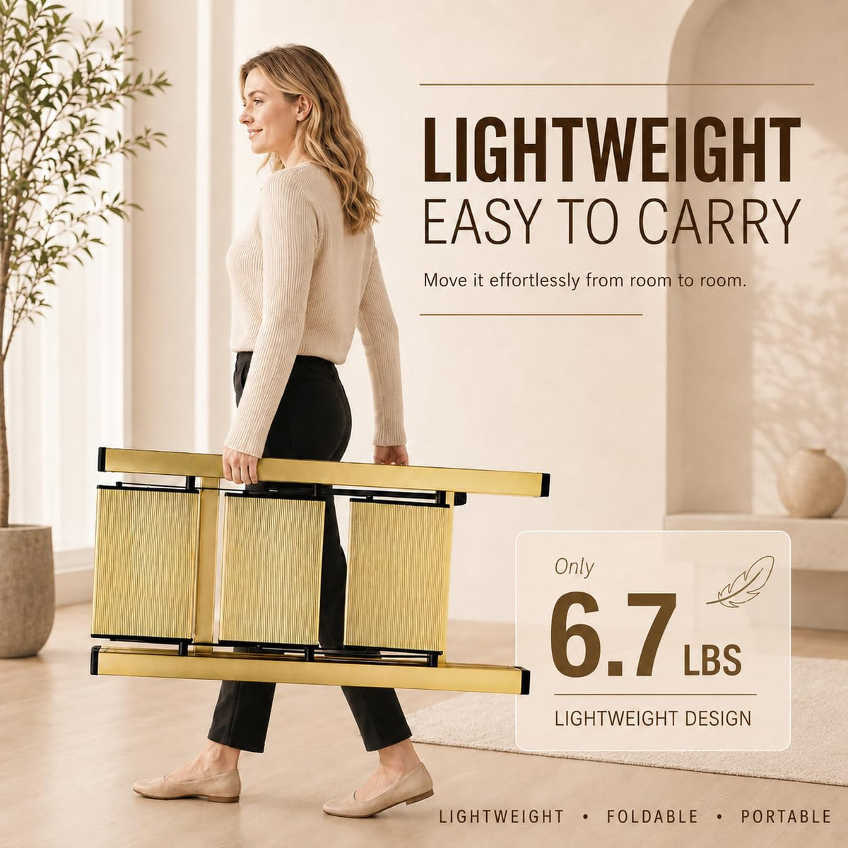 Gold Aluminum 3 Step Folding Stool, 330 lb Capacity D215
