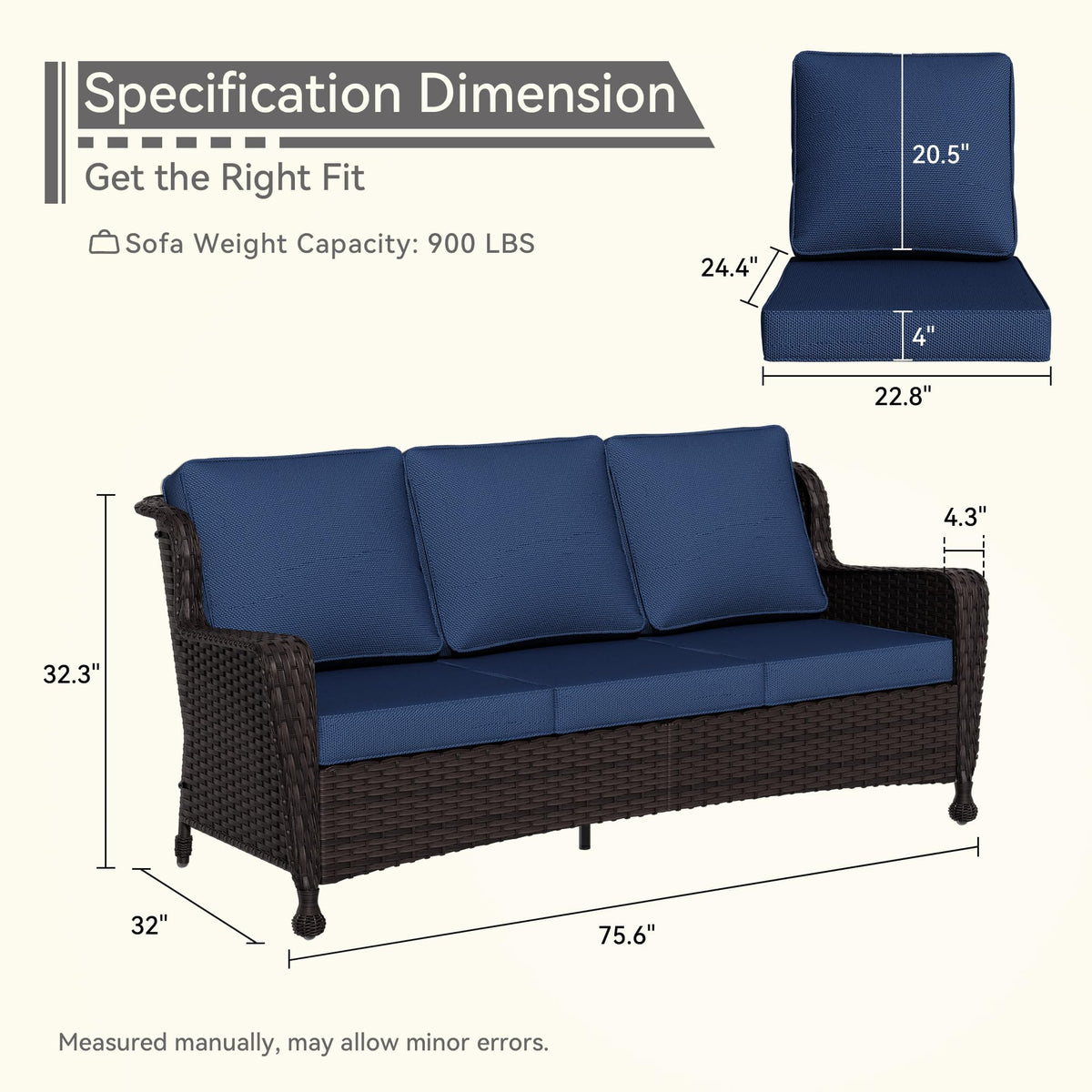3-Seater Wicker Sofa with Removable Cushions O67004