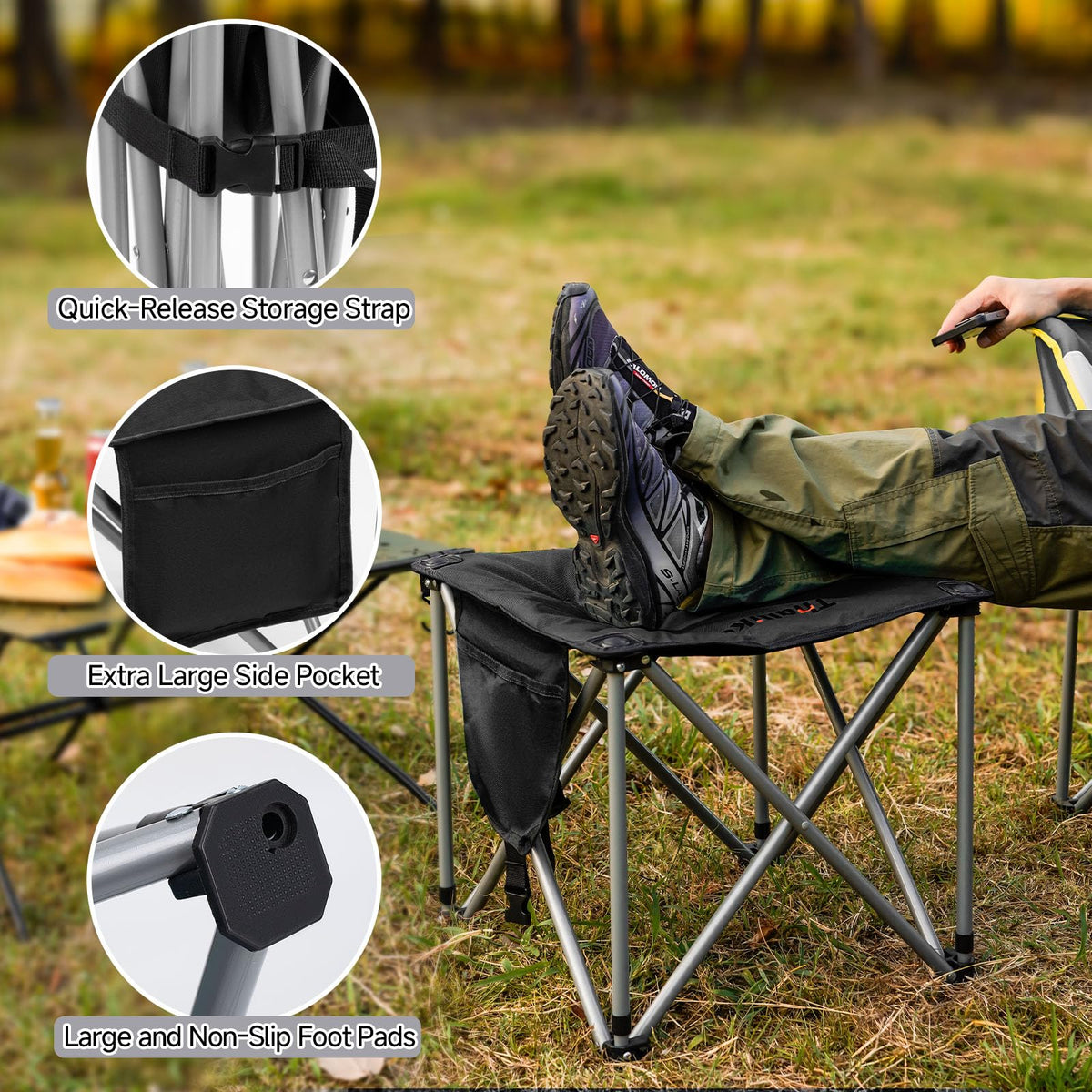 18 Inch Oversized Padded Camping Stool with Storage Bag K85090