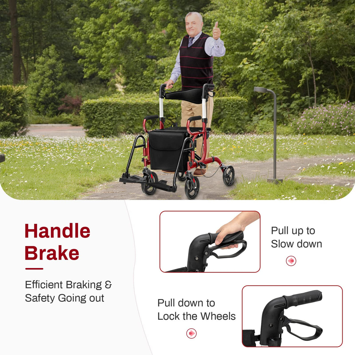 2 in 1 Folding Rollator Walker with Seat and 8" Wheels K933