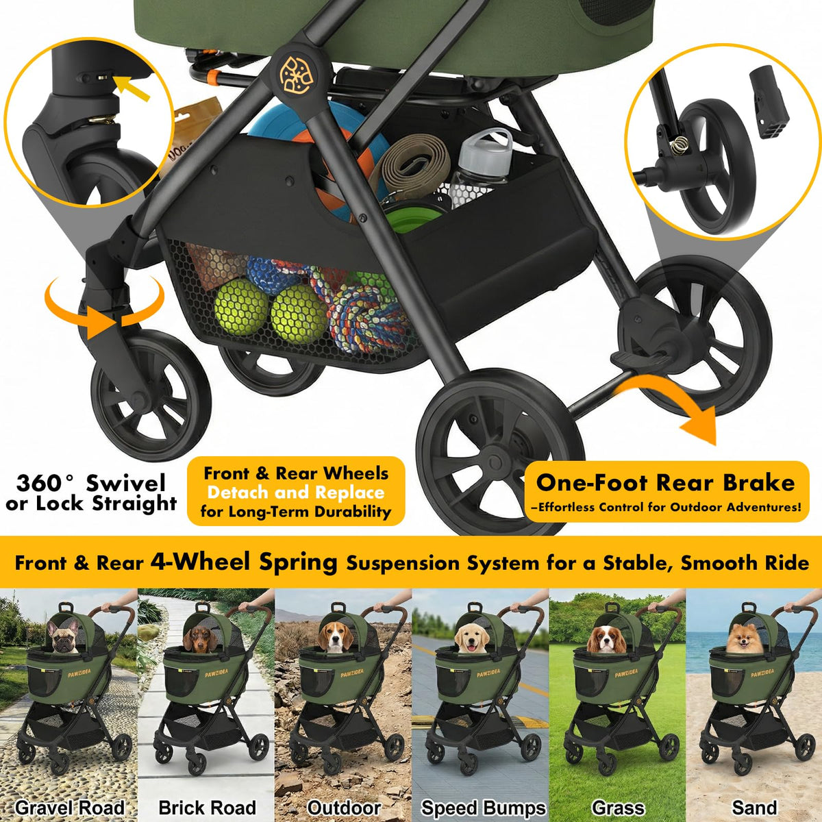 Foldable Pet Stroller with Detachable Carrier E188057