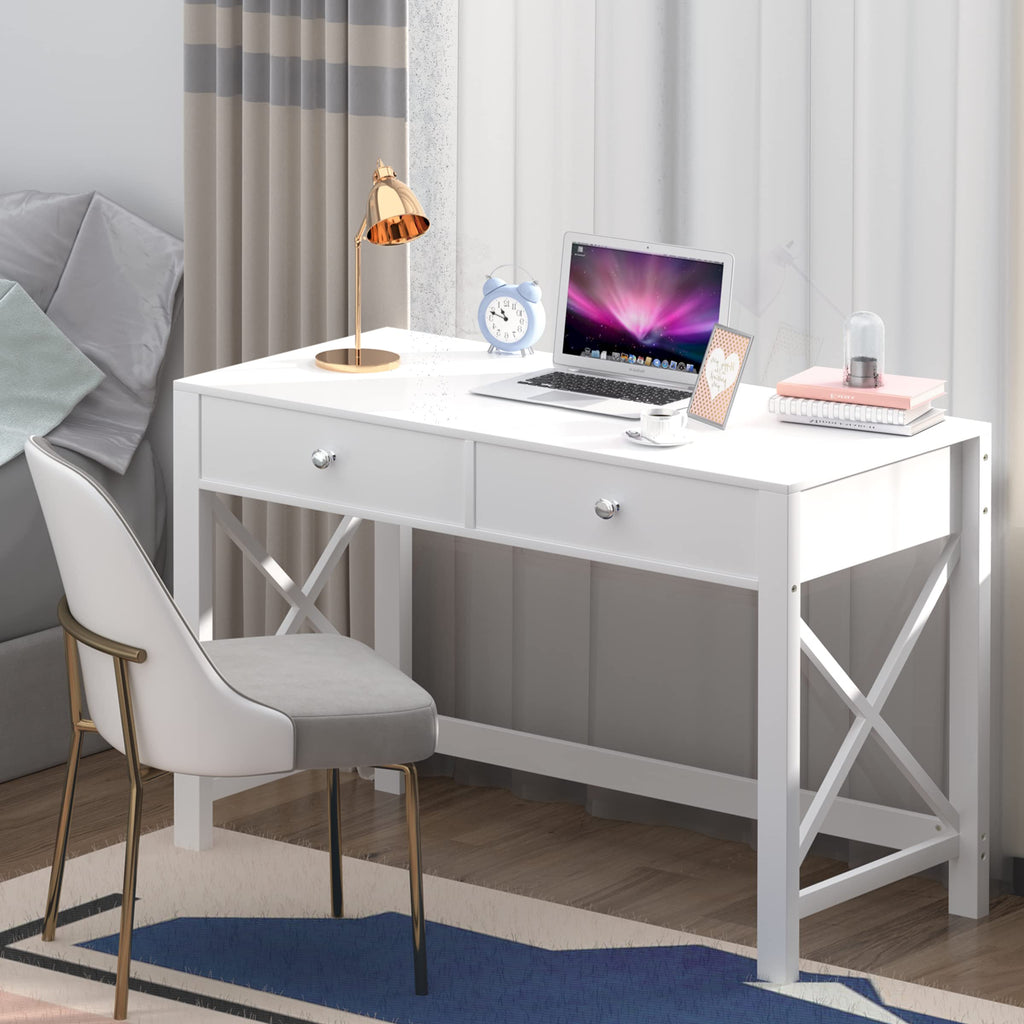 White Home Office Desk with Drawers T93276