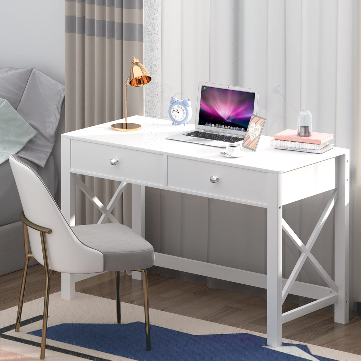 White Home Office Desk with Drawers T93276