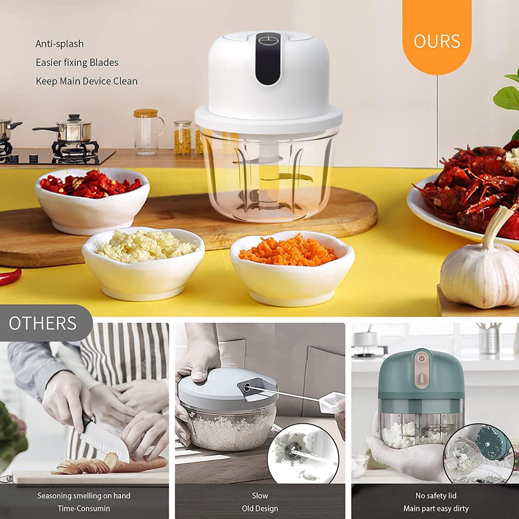 White 3 Cup USB Rechargeable Portable Electric Garlic Crusher F995521