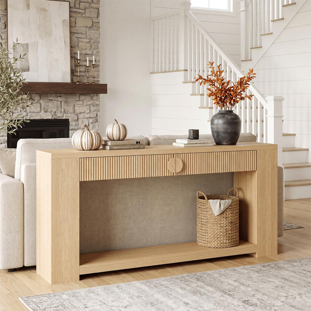 Oak Console Table with Storage Drawers X566017