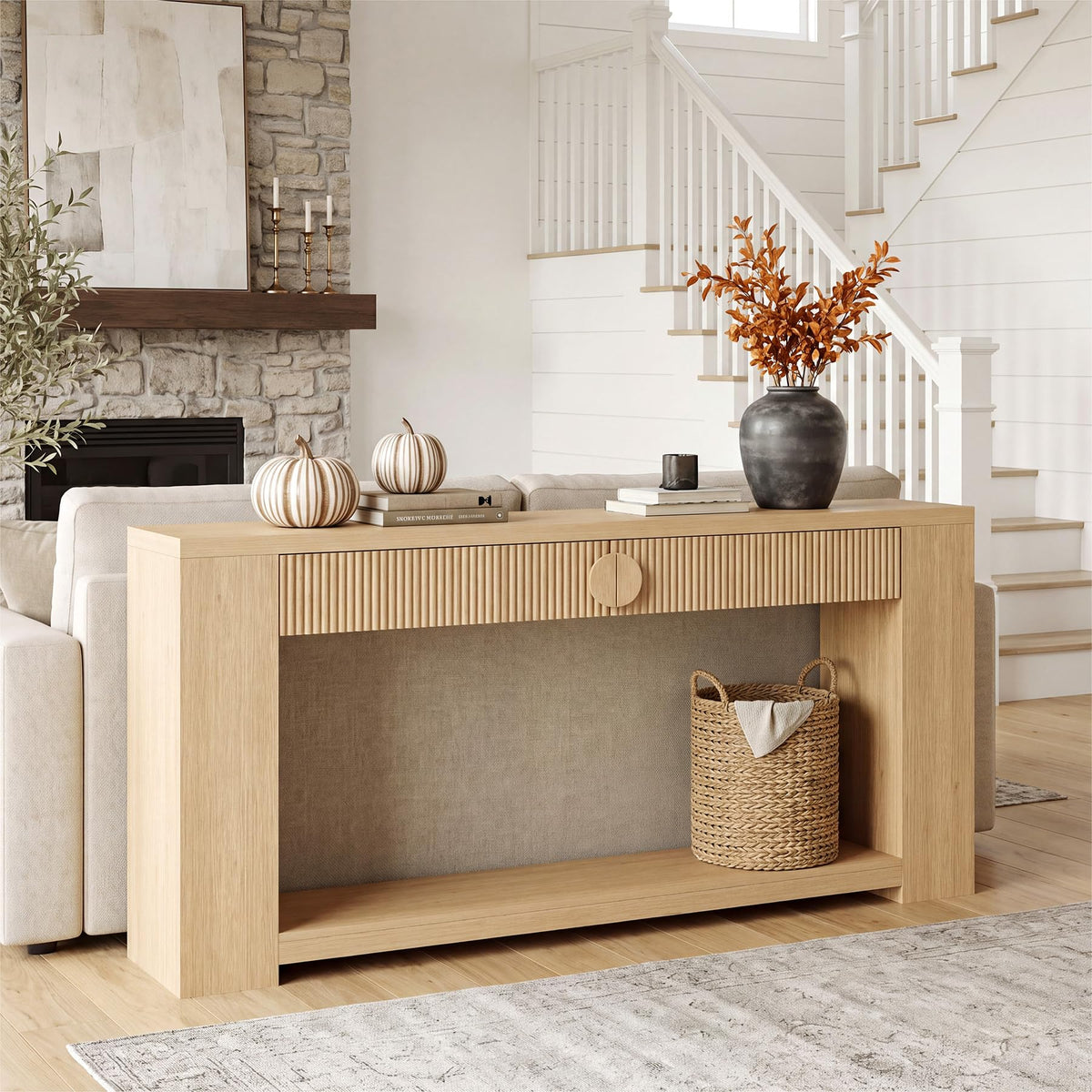 Oak Console Table with Storage Drawers X566017