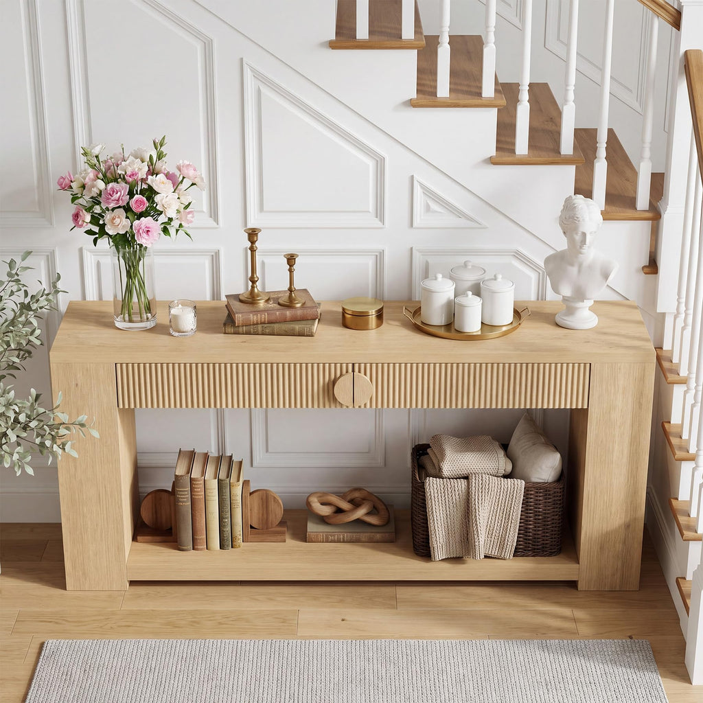 Oak Console Table with Storage Drawers X566017
