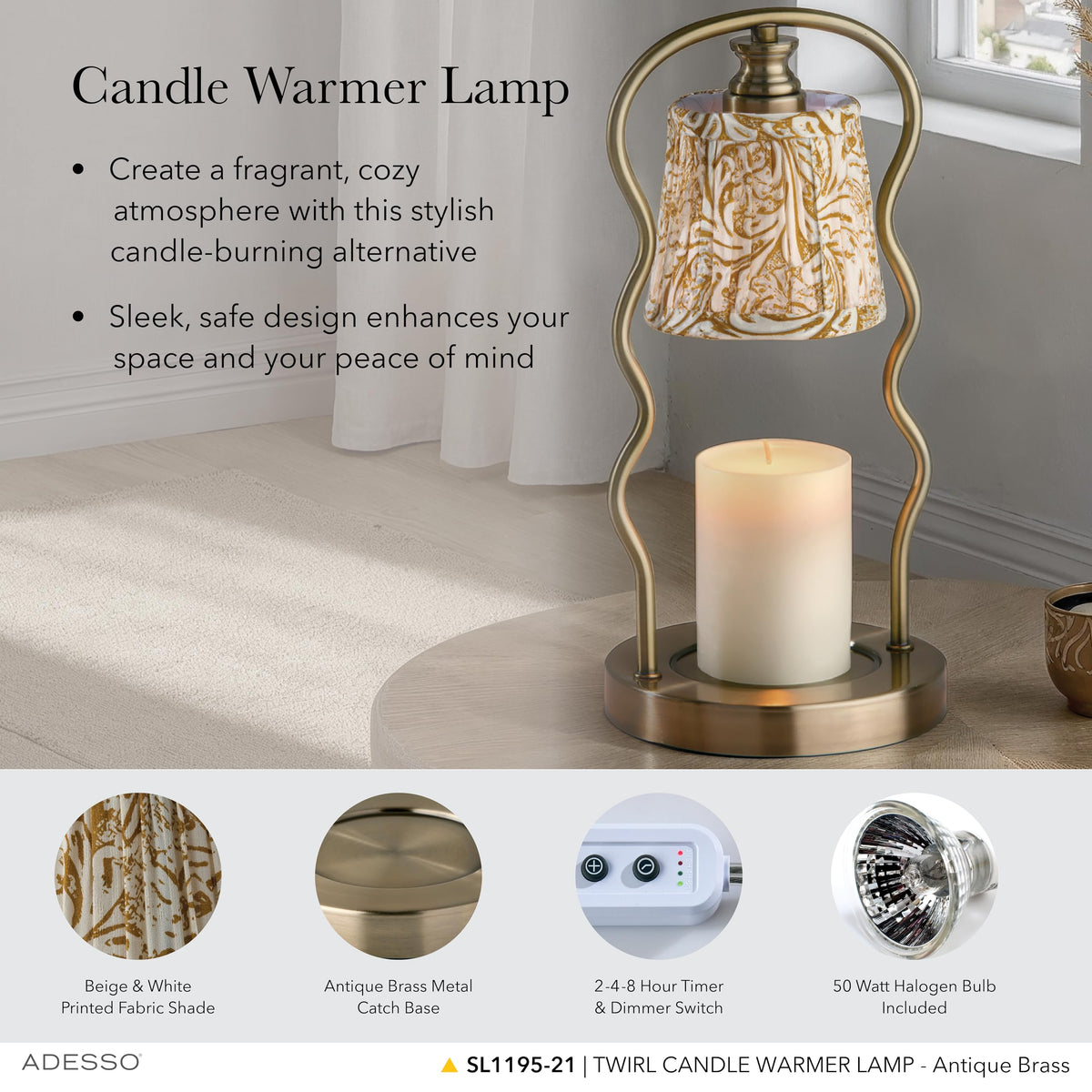 Flameless Candle Warmer Lamp with Adjustable Timer & Dimmable Light F65533