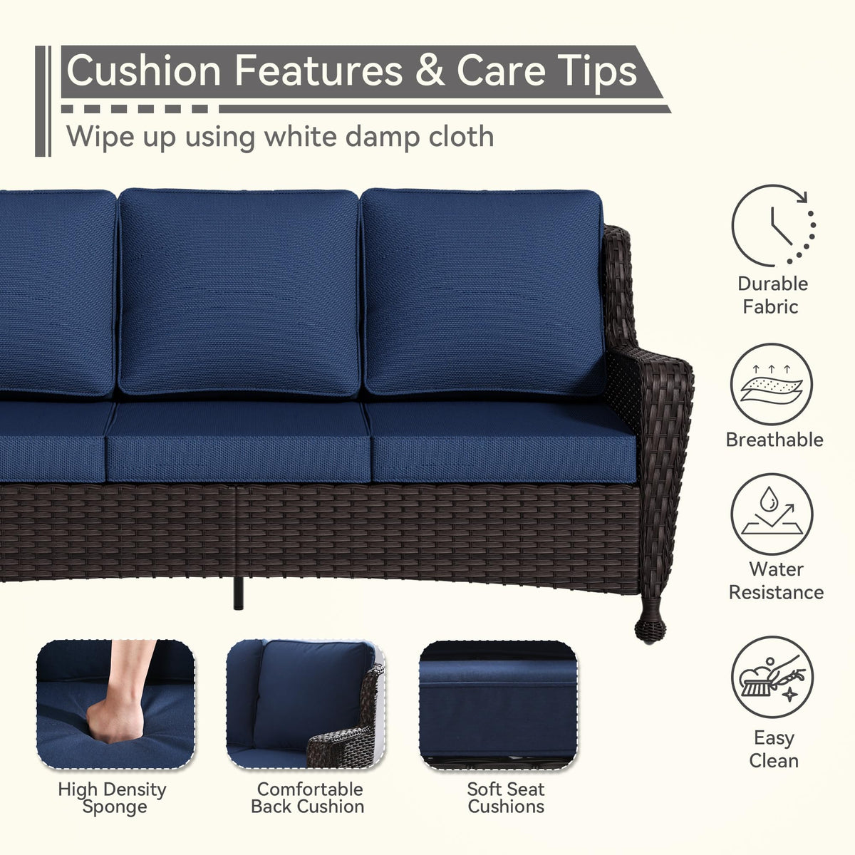 3-Seater Wicker Sofa with Removable Cushions O67004