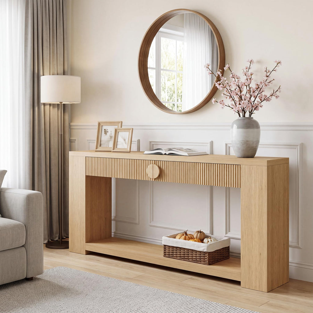 Oak Console Table with Storage Drawers X566017