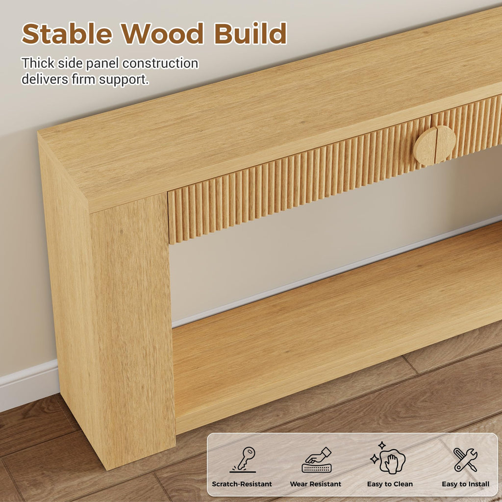 Oak Console Table with Storage Drawers X566017