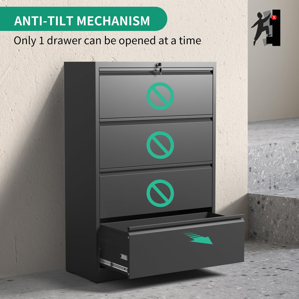 Black 4 Drawer Metal File Cabinet R500514