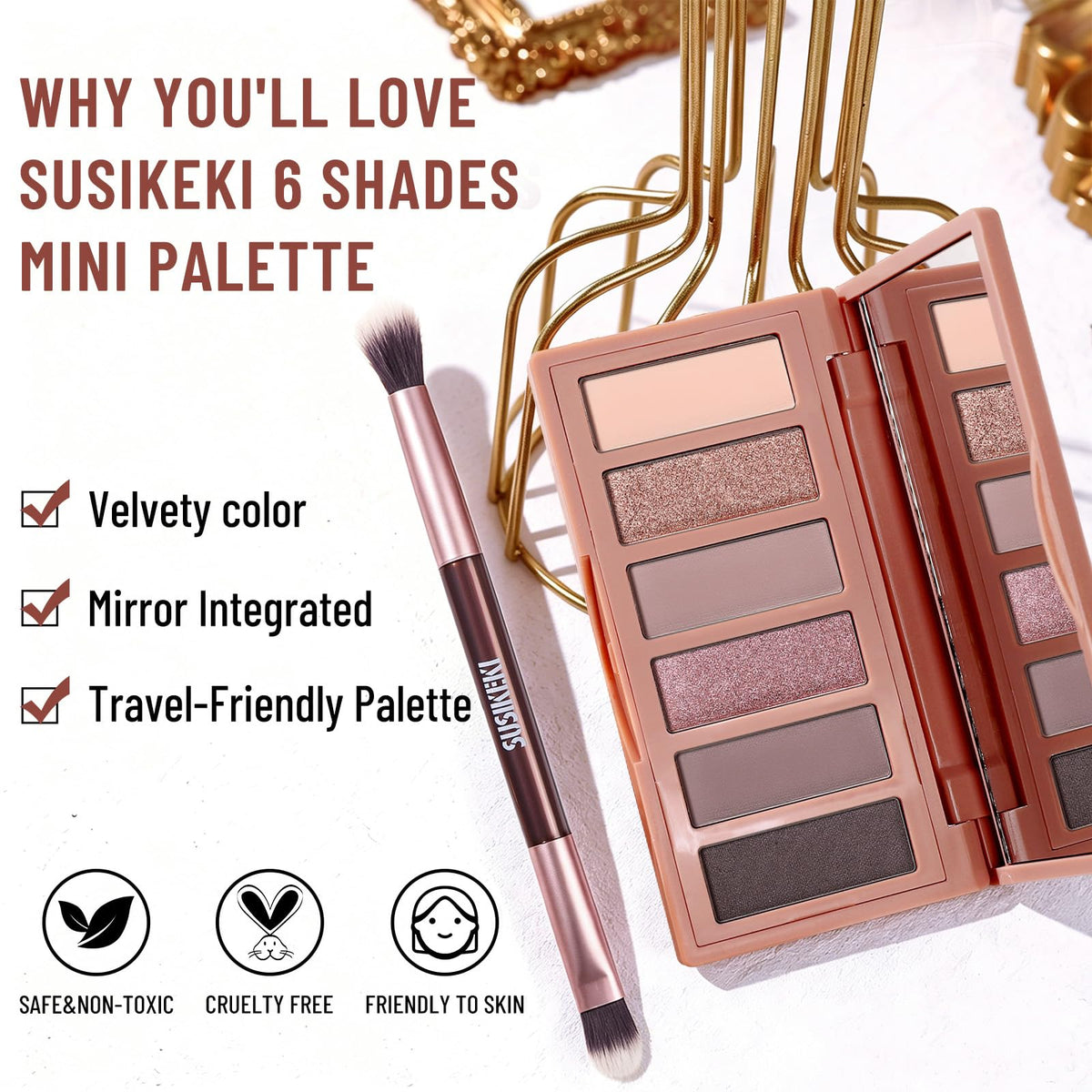 6-Color Matte and Shimmer Eyeshadow Palette with Brush L602573