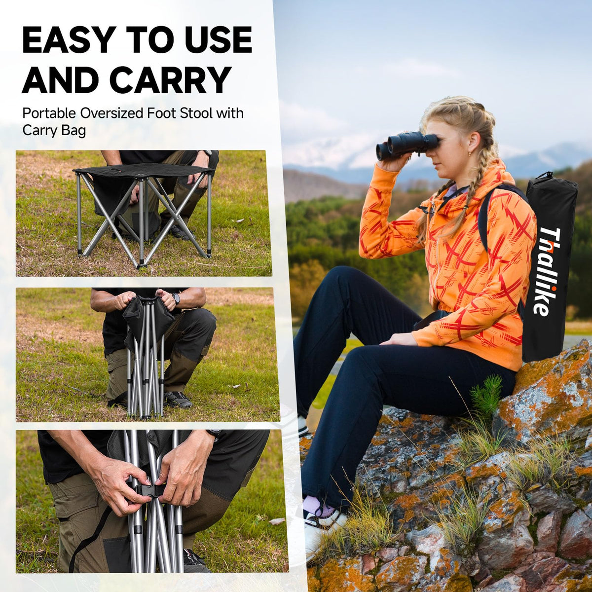 18 Inch Oversized Padded Camping Stool with Storage Bag K85090