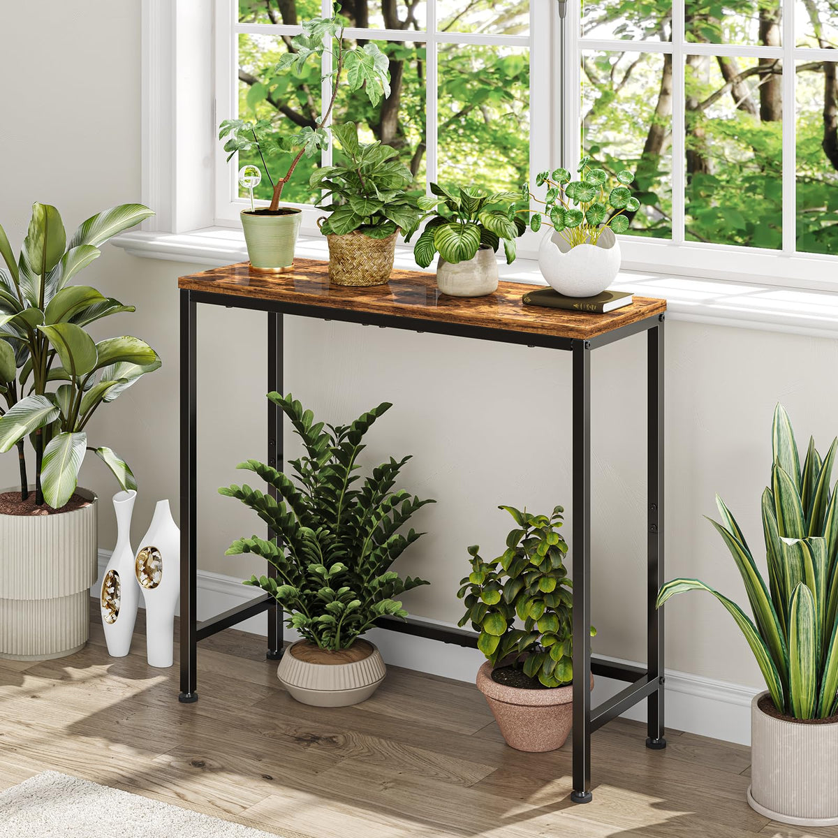 Narrow Side Table, 29.8" Console Table, Rustic Brown P8599