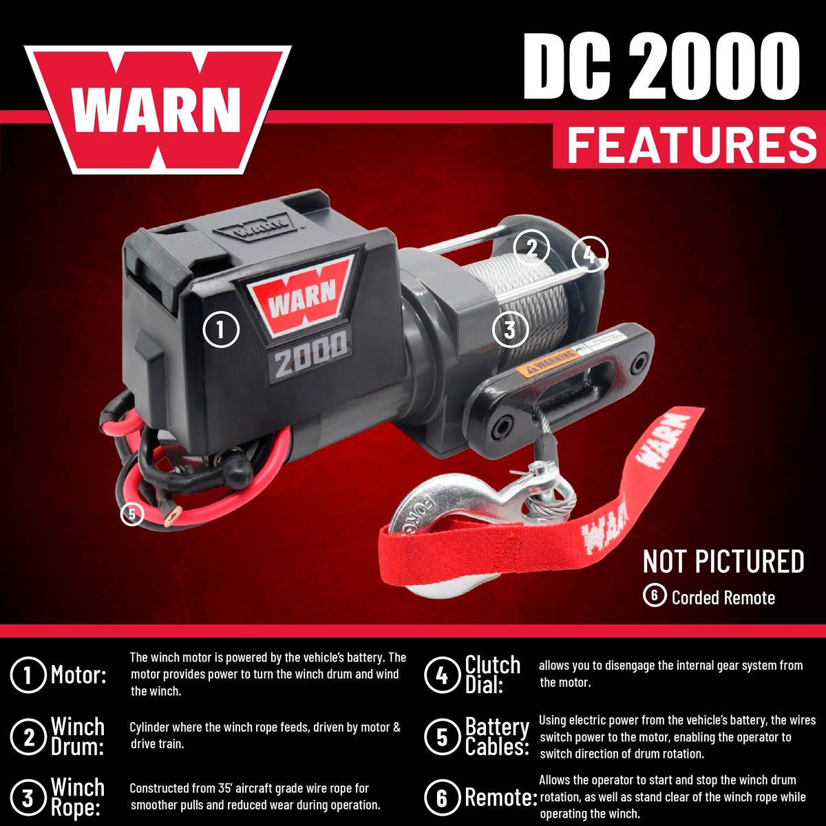 12V Electric Winch with 2000 lb Pulling Capacity B951620