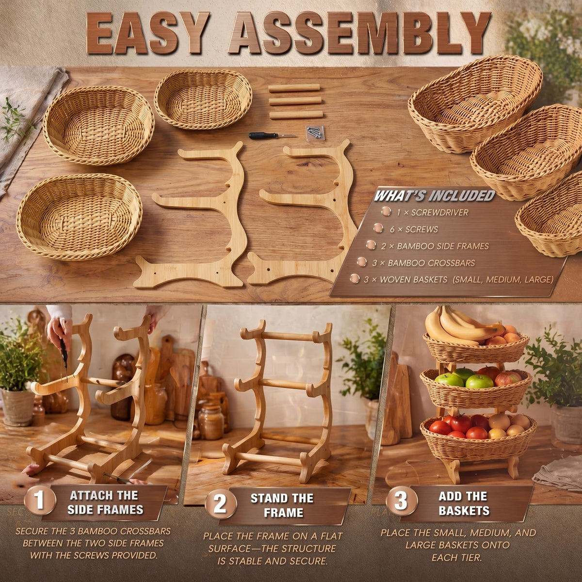 3 Tier Woven Fruit Basket Stand X21285