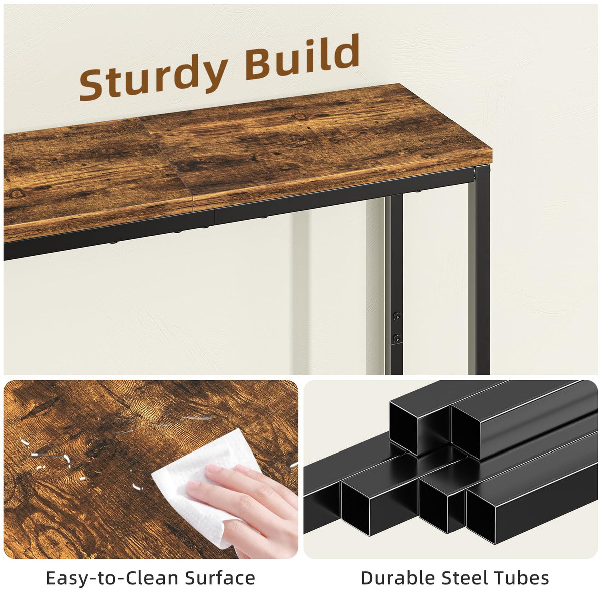 Narrow Side Table, 29.8" Console Table, Rustic Brown P8599