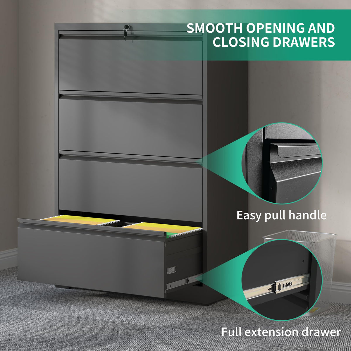 Black 4 Drawer Metal File Cabinet R500514