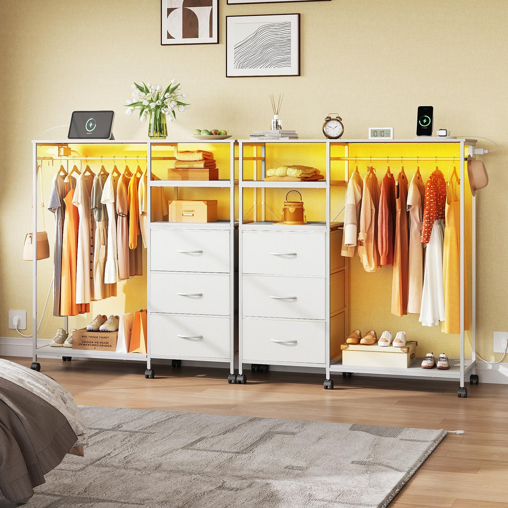 White 3 Drawer Dresser with Hanging Rack M671750