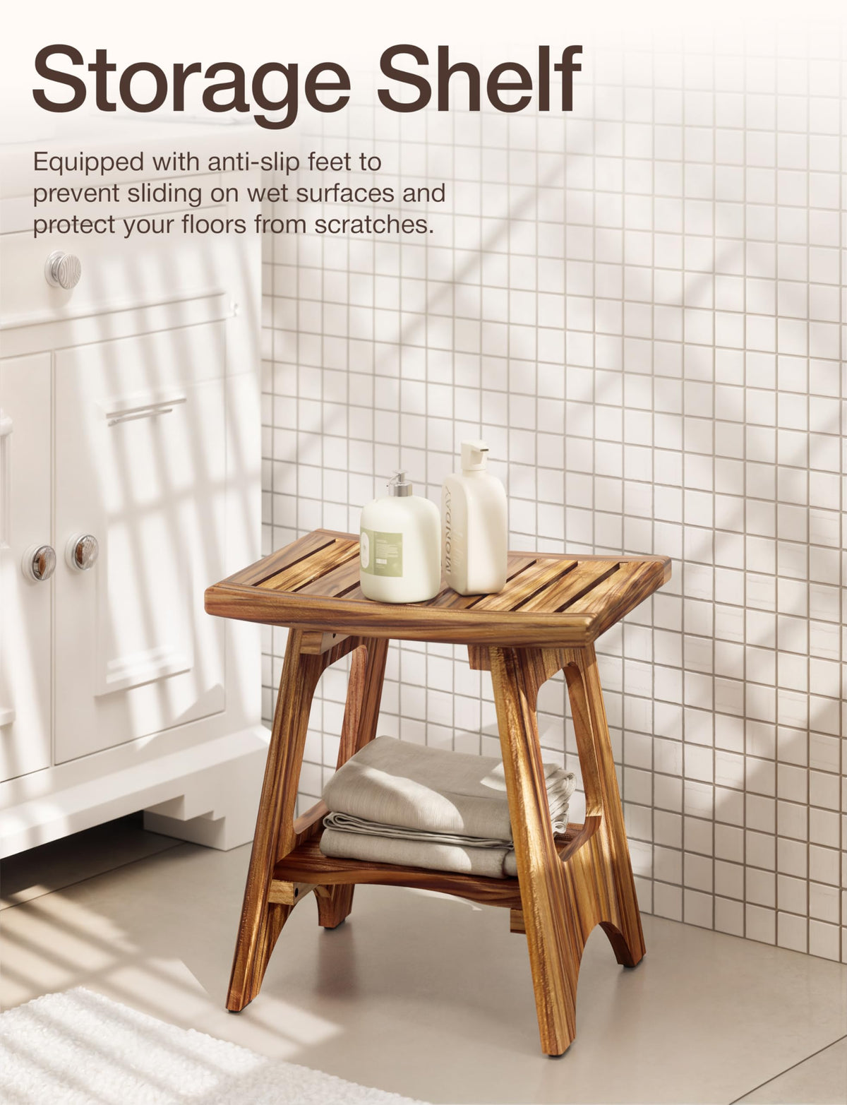 18" Teak Shower Bench with Storage Shelf Y751