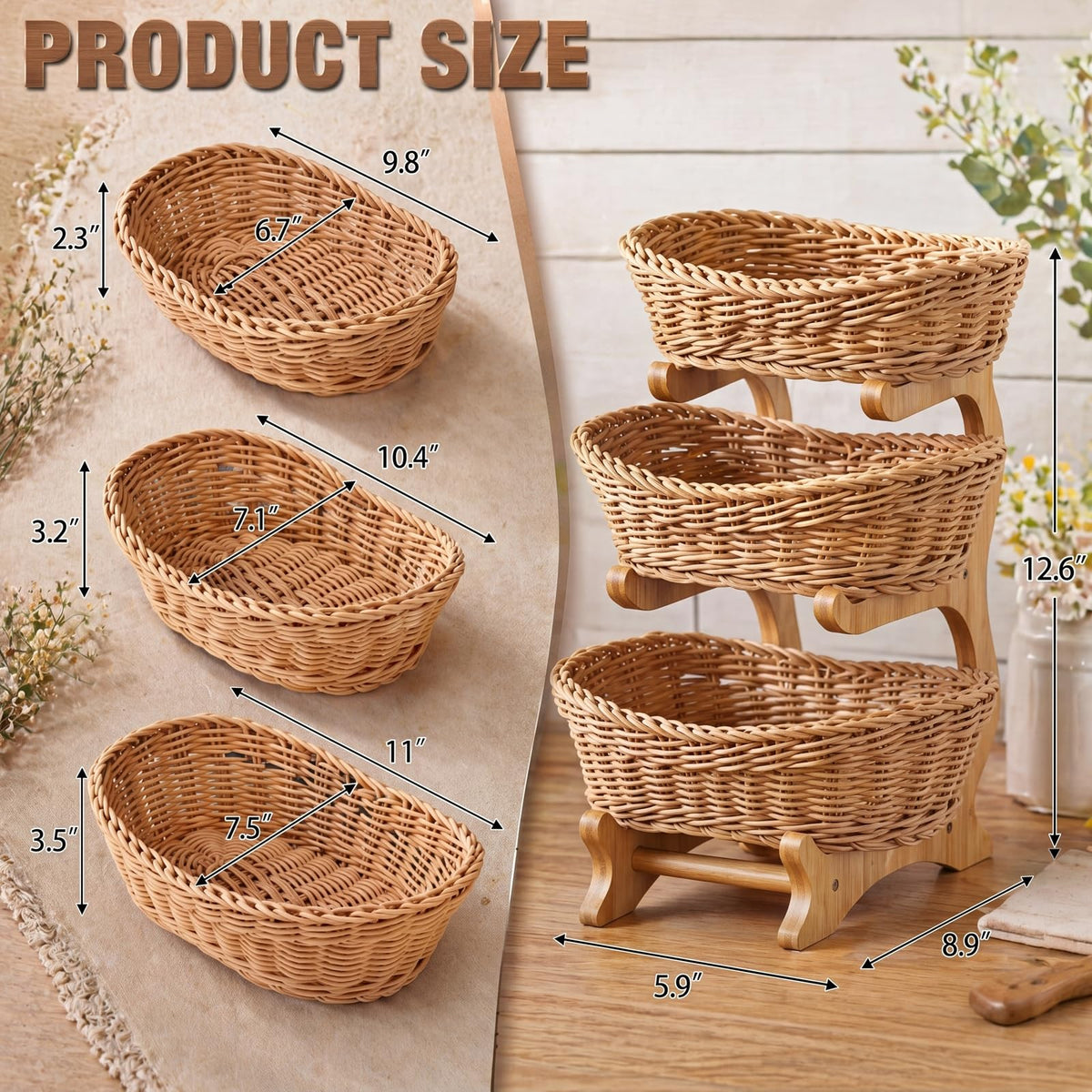 3 Tier Woven Fruit Basket Stand X21285