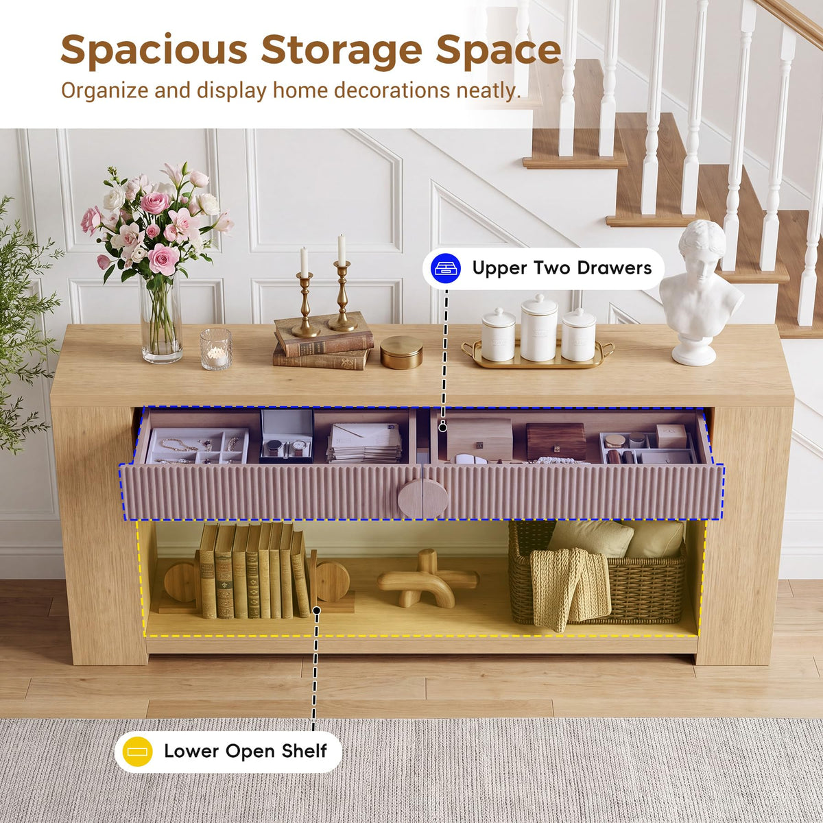 Oak Console Table with Storage Drawers X566017