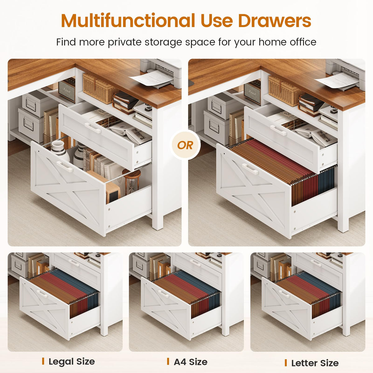 Brown L Shaped Desk with Drawers and Storage Shelves S606879