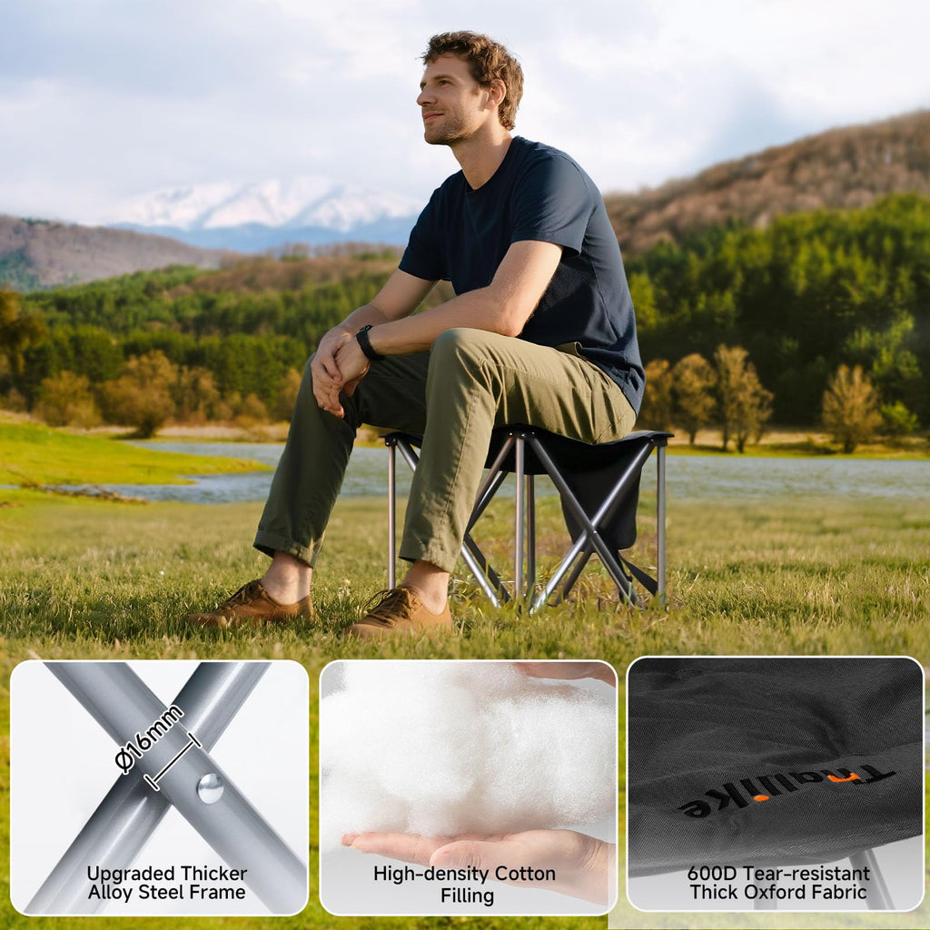 18 Inch Oversized Padded Camping Stool with Storage Bag K85090