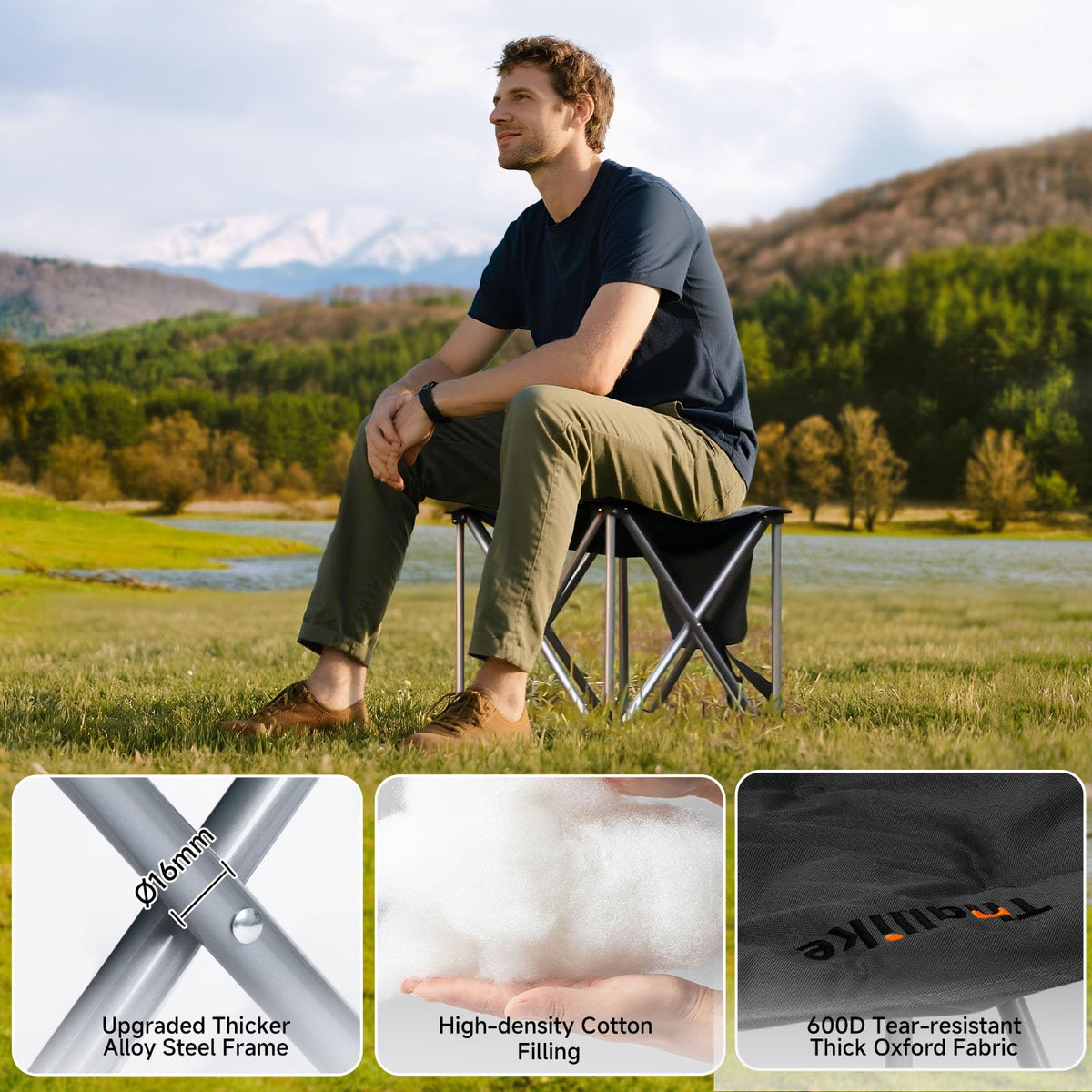 18 Inch Oversized Padded Camping Stool with Storage Bag K85090