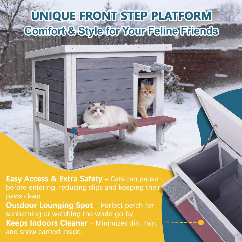 Weatherproof Outdoor Cat House with Elevated Floor W890651