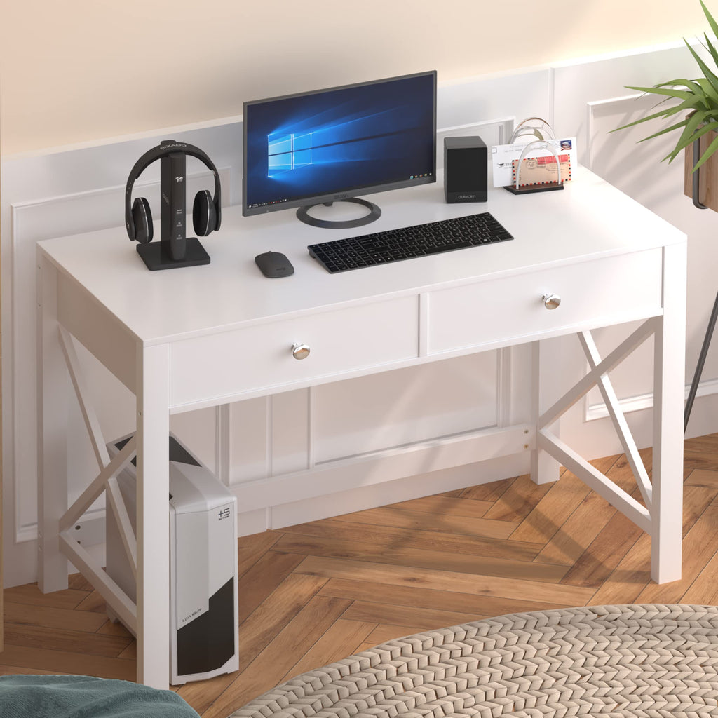 White Home Office Desk with Drawers T93276
