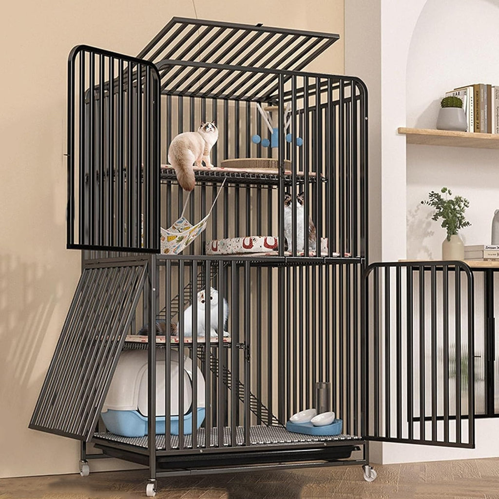 4 Tier Cat Cage with Litter Box and Wheel J38166