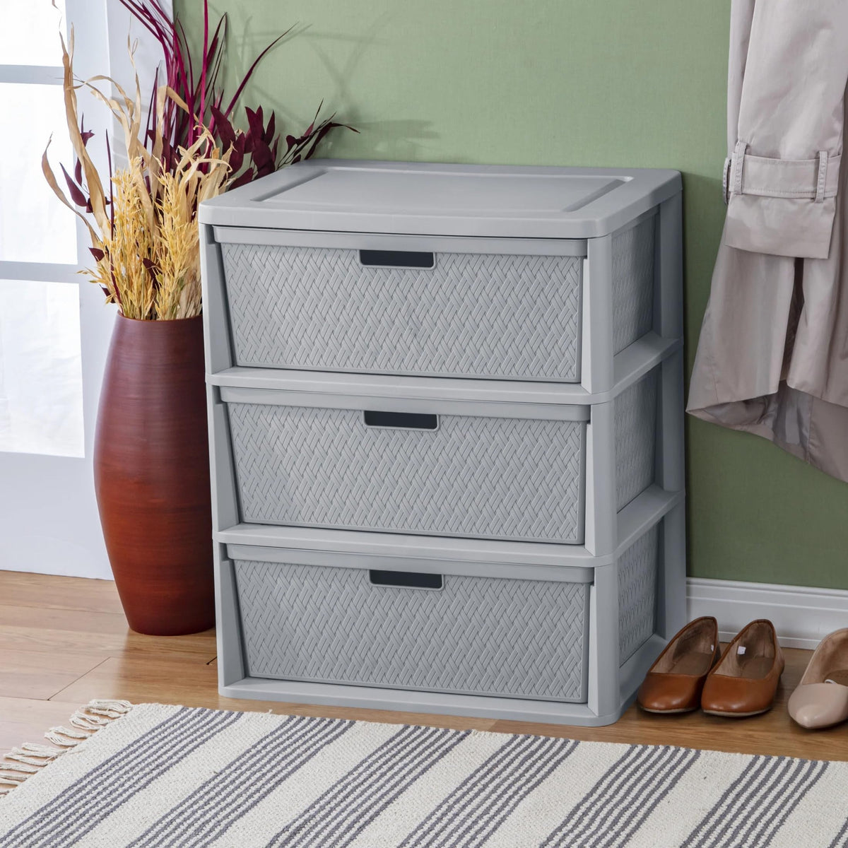 Gray 3 Drawer Storage Tower Y6145