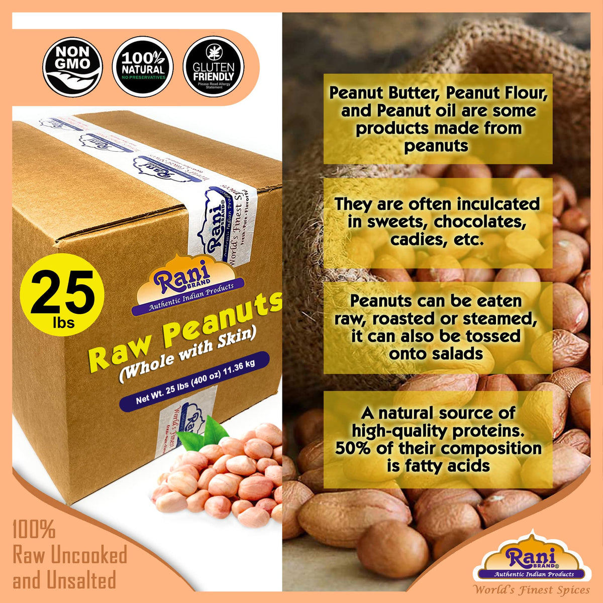 Raw Whole Peanuts With Skin 25lbs Bulk Box J755