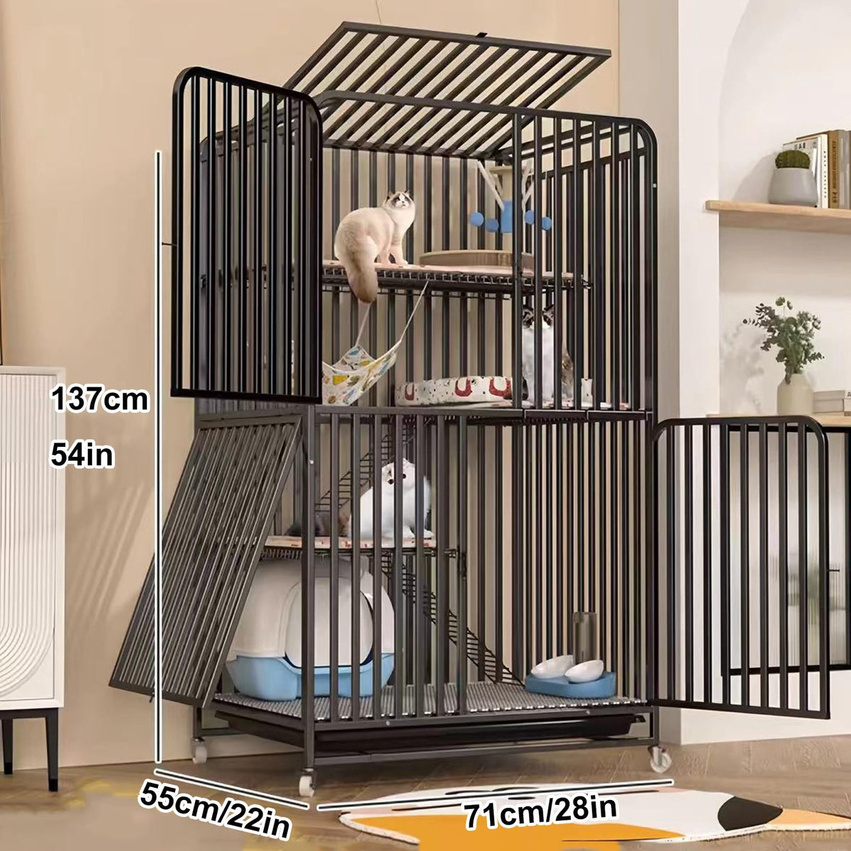 4 Tier Cat Cage with Litter Box and Wheel J38166