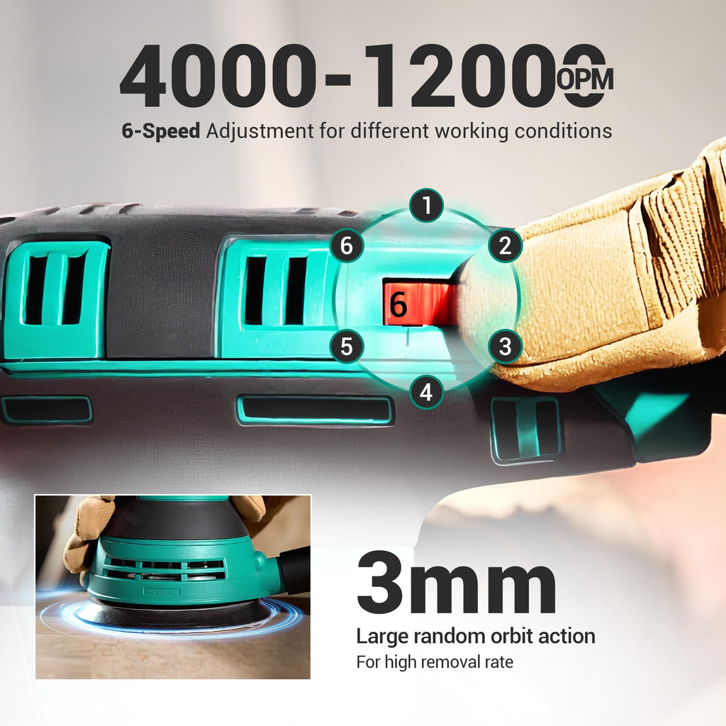 3.0 AMP Corded Random Orbital Sander 6 Speeds 5-Inch Q418967