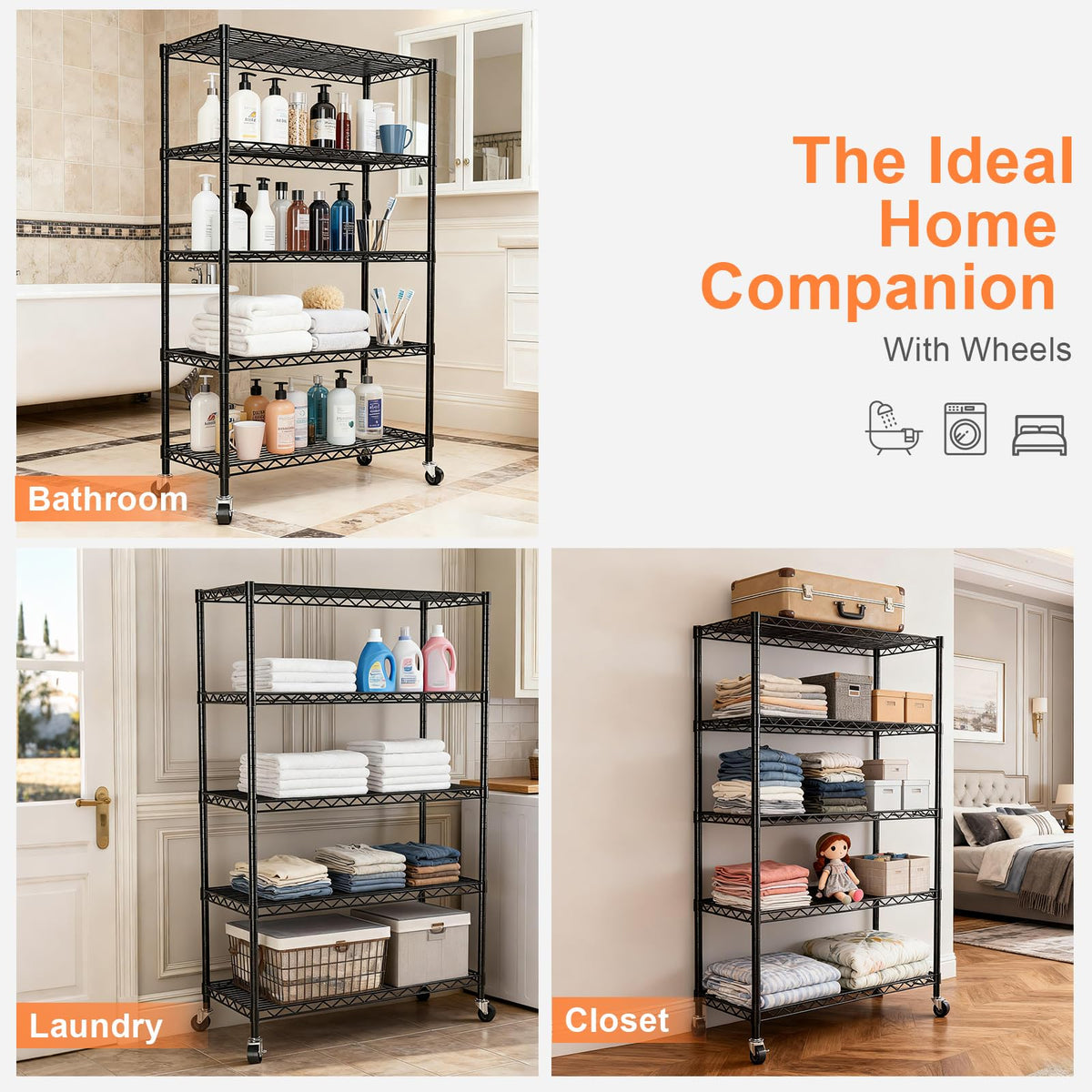 5-Tier Heavy Duty Metal Shelving Unit on Lockable Wheels K66119