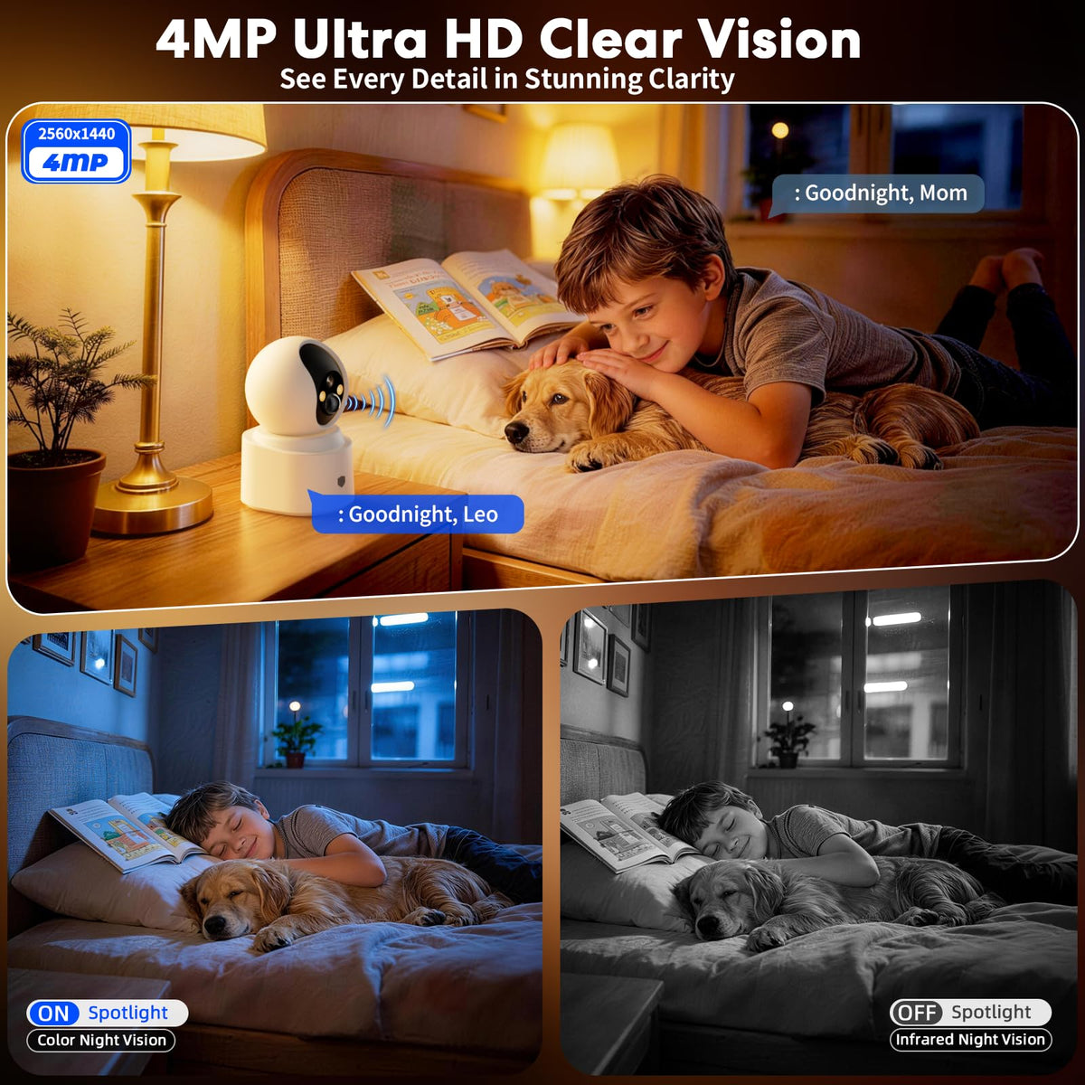 Battery Powered Wireless Indoor Security Camera, 4MP HD Pan/Tilt, 6000mAh Rechargeable, 5G&2.4G WiFi 6 R55581