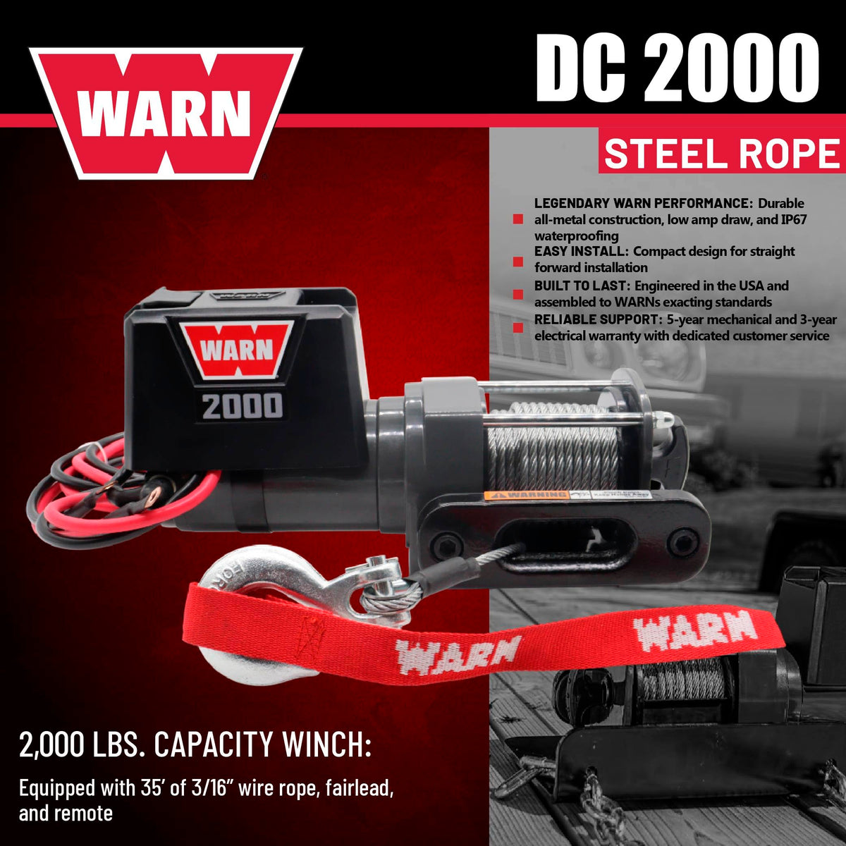 12V Electric Winch with 2000 lb Pulling Capacity B951620