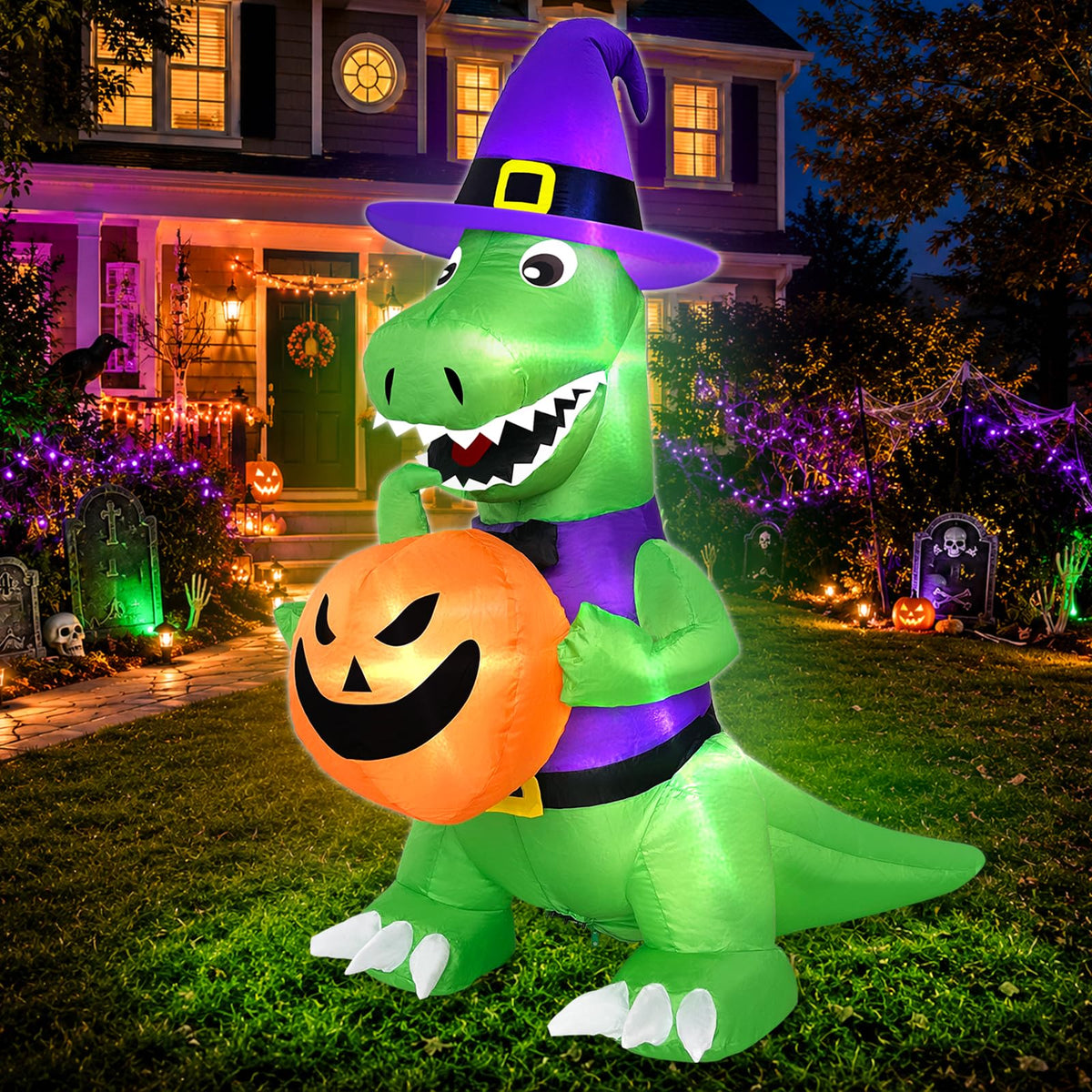 4 Ft Halloween Inflatables Witch Dinosaur Y812