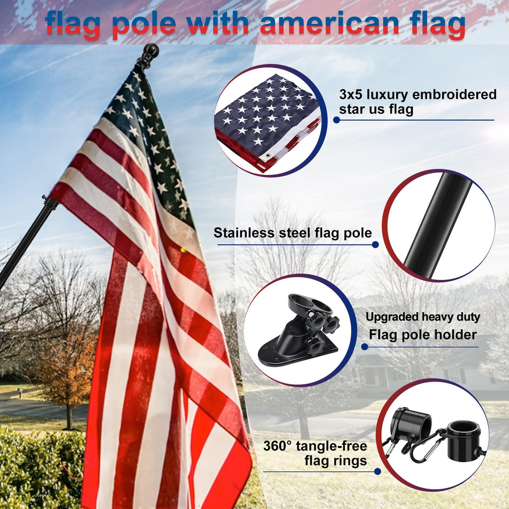 6FT Aluminum Flag Pole Kit with 3x5 US Flag H338578