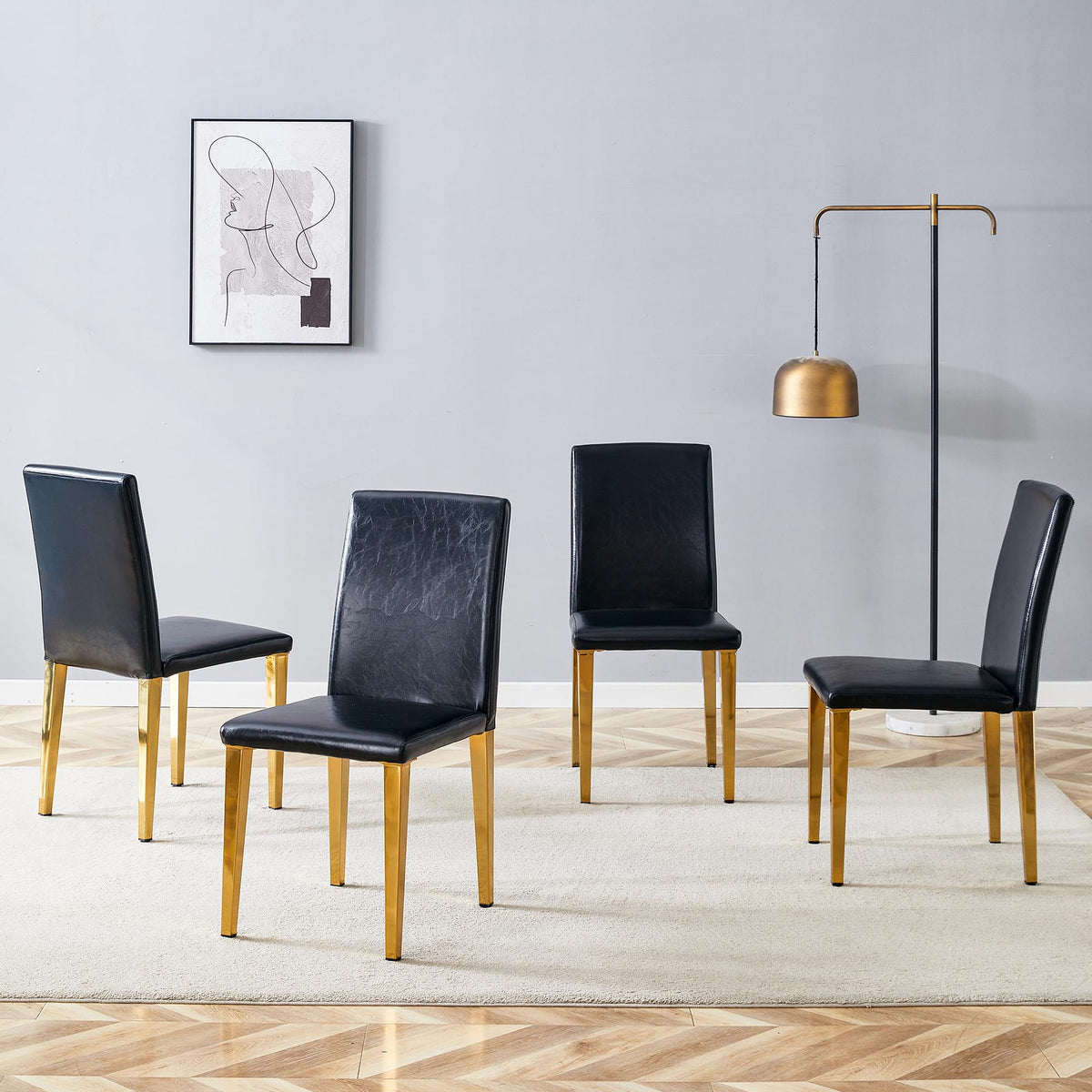 Black Gold Upholstered Dining Chairs Set of 4 P9866