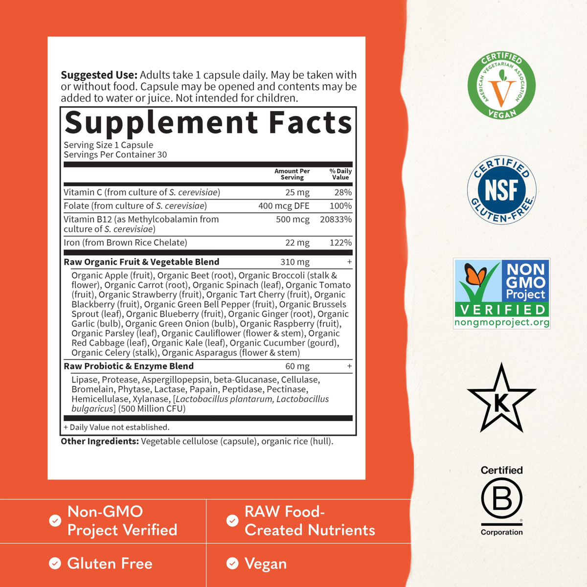 Vitamin Code Raw Iron Supplement, 30 Capsules B421