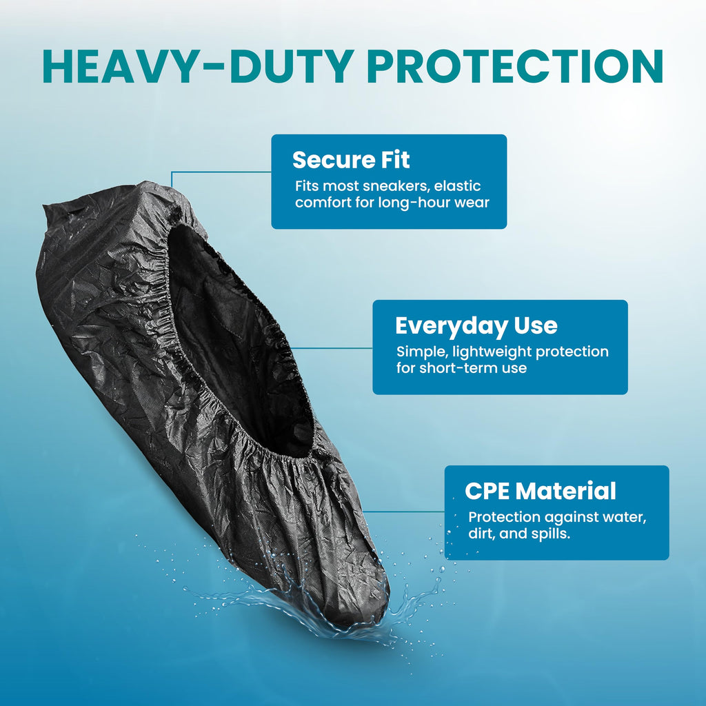 Waterproof Non-Slip Disposable CPE Boot Covers, Blue, 100 Pack N858775