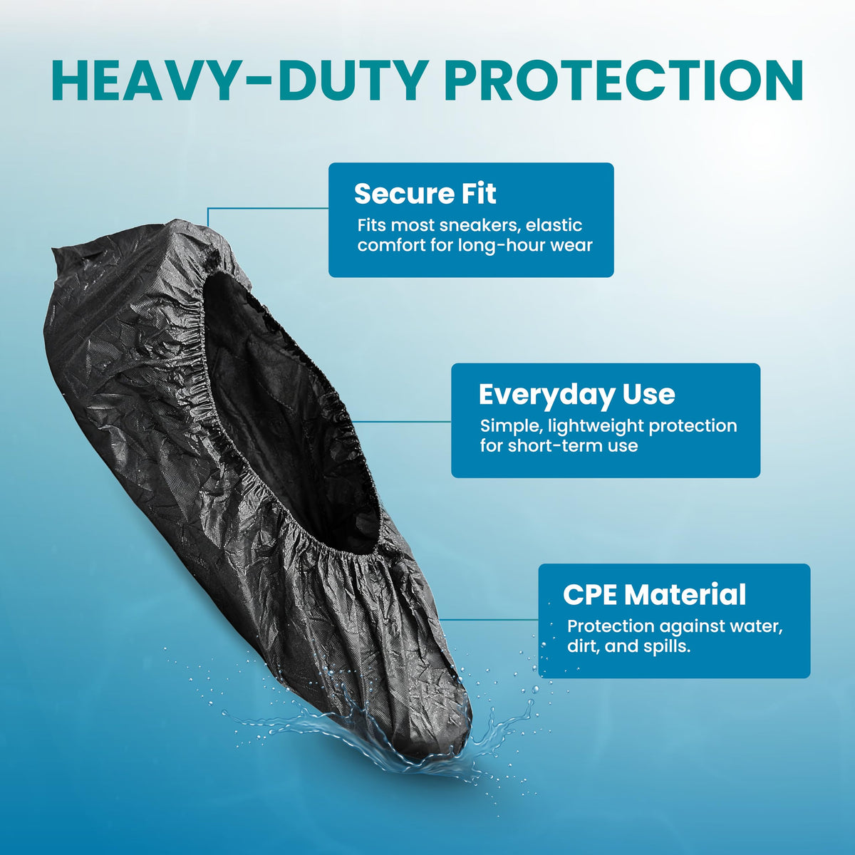 Waterproof Non-Slip Disposable CPE Boot Covers, Blue, 100 Pack N858775