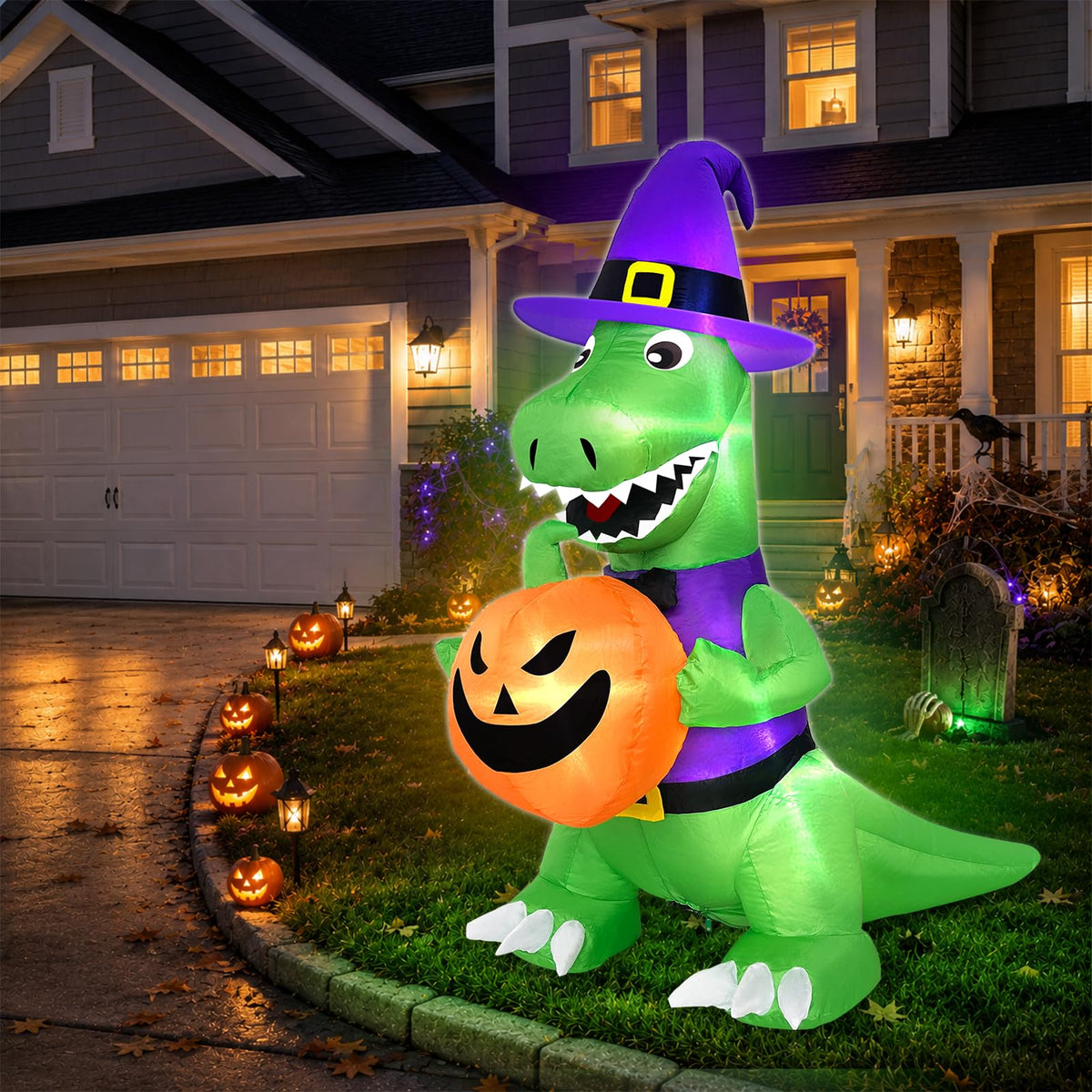 4 Ft Halloween Inflatables Witch Dinosaur Y812