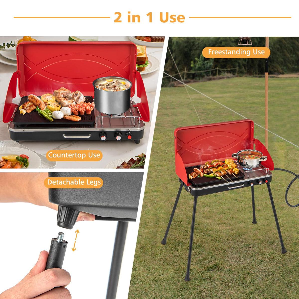 2-Burner Portable Gas Camping Stove with Detachable Legs R363