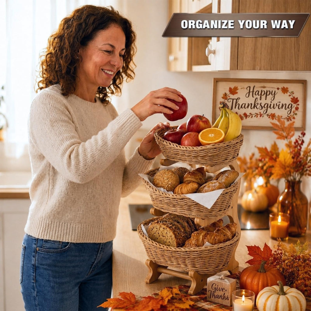 3 Tier Woven Fruit Basket Stand X21285